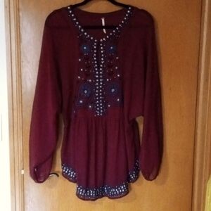 COPY - Free people, sheer blouse, dark red, l/g